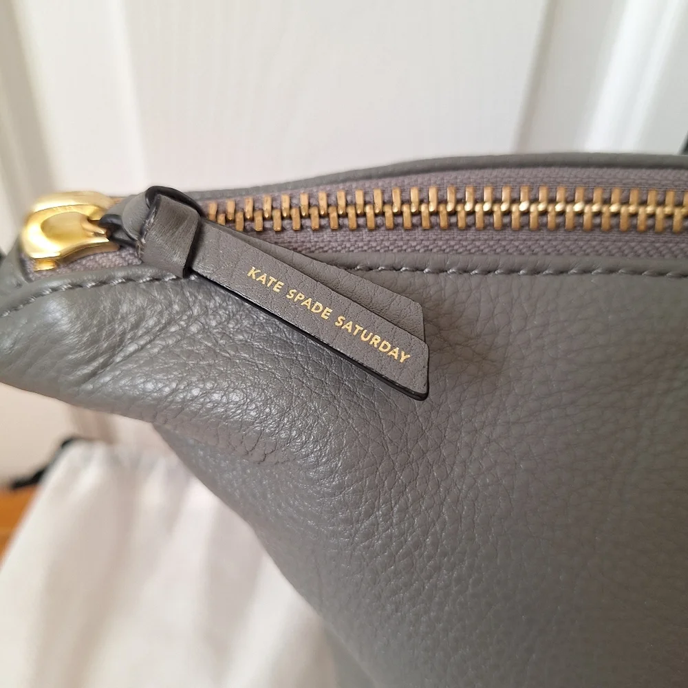 Kate Spade Gray Leather Crossbody Bag Slouchy Zip Pebbled Freeform Satchel NEW